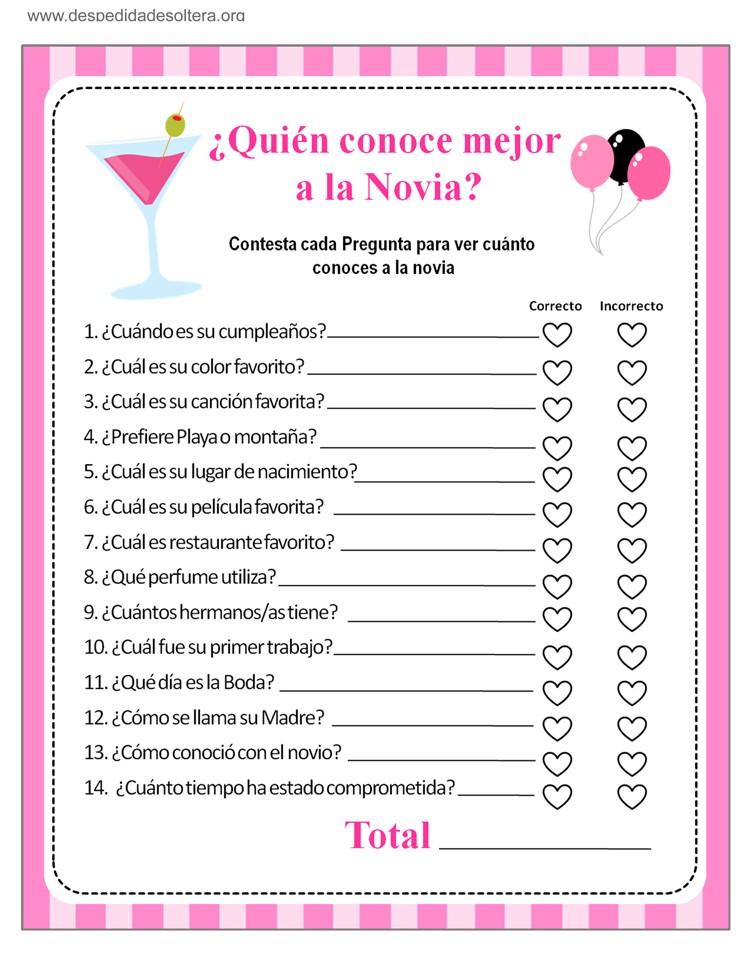 Juego ¿Quién conoce mejor a la Novia? para imprimir despedida de soltera Juego ¿Quién conoce mejor a la Novia? para imprimir despedida de soltera