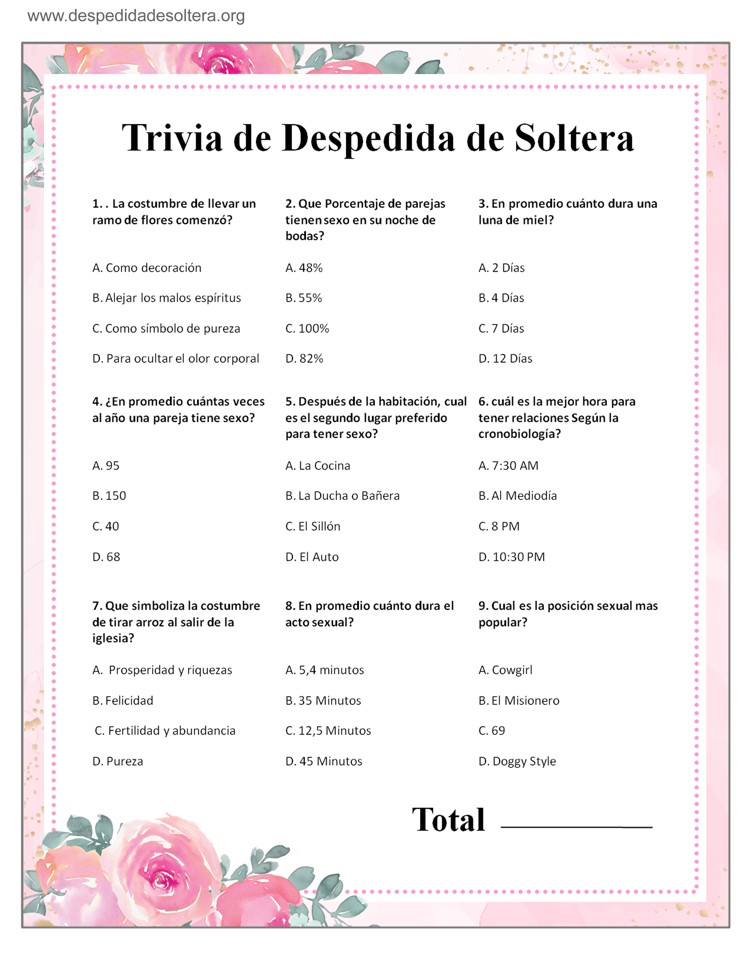 cultura Pino Apropiado Juego Trivia de Despedida de Soltera para imprimir despedida de soltera